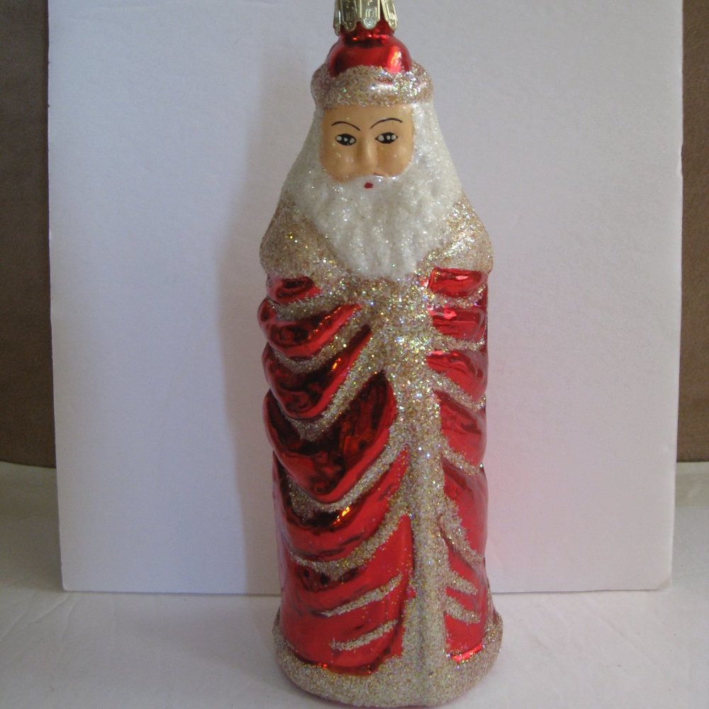 Vintage Santa's Best 7" Tall Santa Hand Blown Glass Christmas Ornament